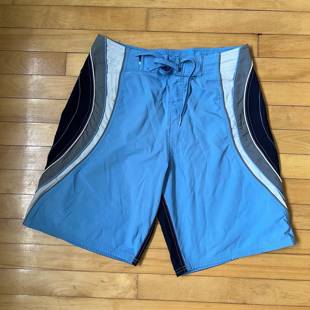 Quiksilver Men Blue Colorblock Board Shorts Size 32 Embroidered Logo Swim Trunks